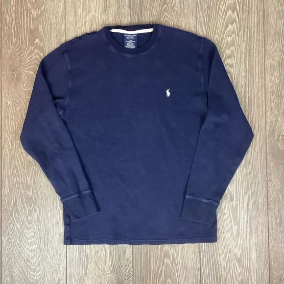 Polo Ralph Lauren Sleepwear Shirt Blue Waffle Pony Men's thermal L Navy - Picture 3 of 5